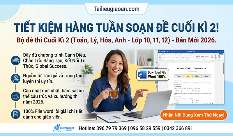 Đề thi cuối kì 2 toán lý hoá anh bản mới 2026- có lời giải chi tiết